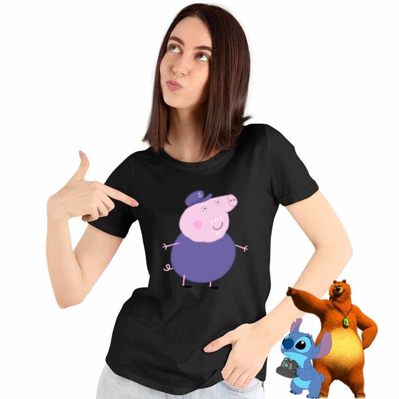 Fashion, accesorii si bijuterii - Femei - Imbracaminte femei - Tricouri si topuri femei - Tricou Femei Bunicu Purcelusa Peppa Pig, negru, marime 3XL - Infinity.ro