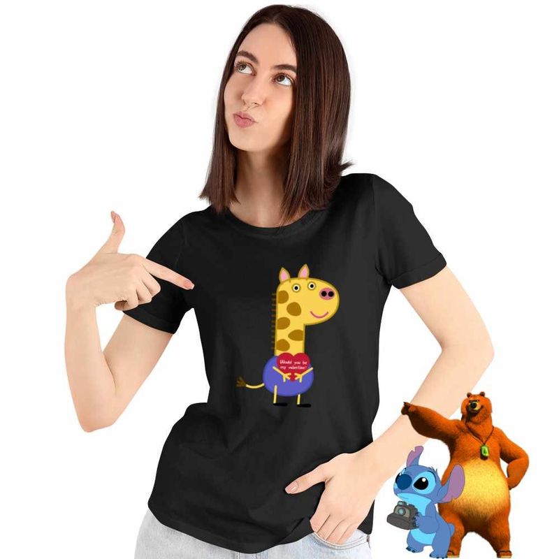 Fashion, accesorii si bijuterii - Femei - Imbracaminte femei - Tricouri si topuri femei - Tricou Femei Girafa Gerald Purcelusa Peppa Pig, negru, marime 3XL - Infinity.ro