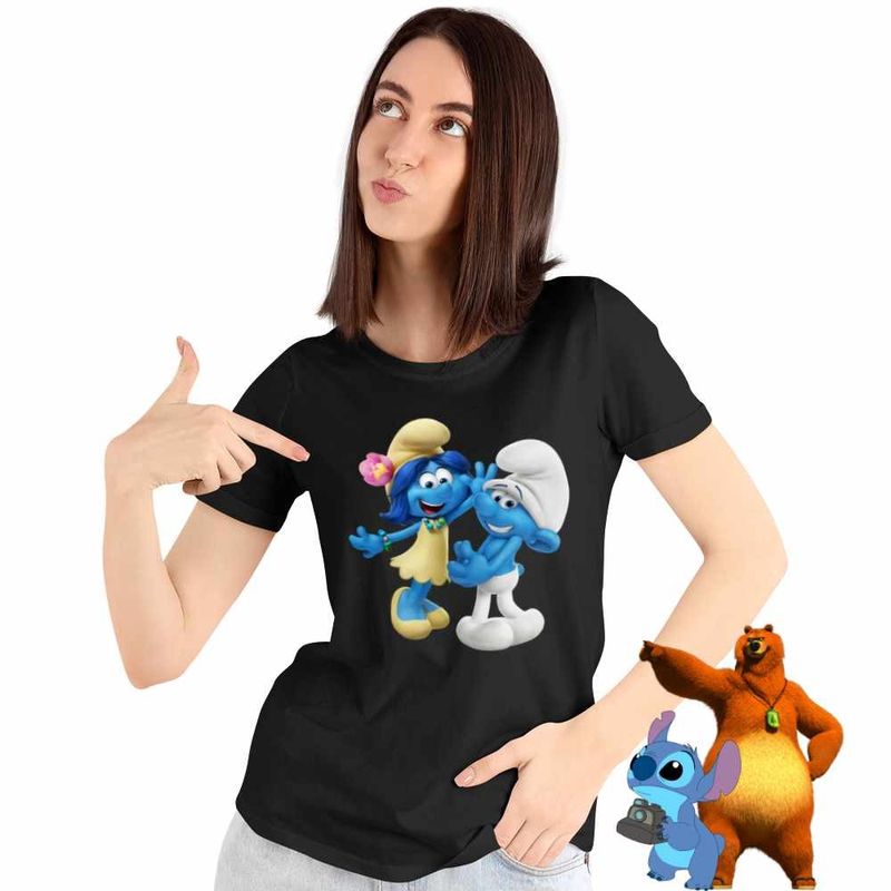 Fashion, accesorii si bijuterii - Femei - Imbracaminte femei - Tricouri si topuri femei - Tricou Femei Rusinosul Floricica Blossom Strumfii, negru, marime 2XL - Infinity.ro