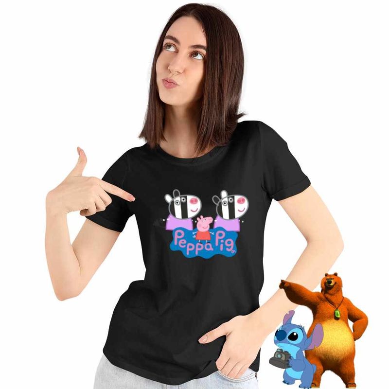Fashion, accesorii si bijuterii - Femei - Imbracaminte femei - Tricouri si topuri femei - Tricou Femei Zebrele Gemeni Zuza Zaza Peppa Pig, negru, marime 2XL - Infinity.ro