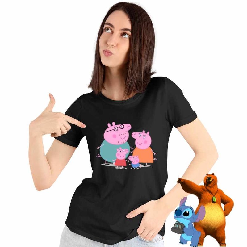 Fashion, accesorii si bijuterii - Femei - Imbracaminte femei - Tricouri si topuri femei - Tricou Femei Purcelusa Peppa Pig Familia, negru, marime XL - Infinity.ro