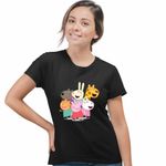 Fashion, accesorii si bijuterii - Femei - Imbracaminte femei - Tricouri si topuri femei - Tricou Femei Purcelusa Peppa Pig Prieteni Pepa, negru, marime L - Infinity.ro