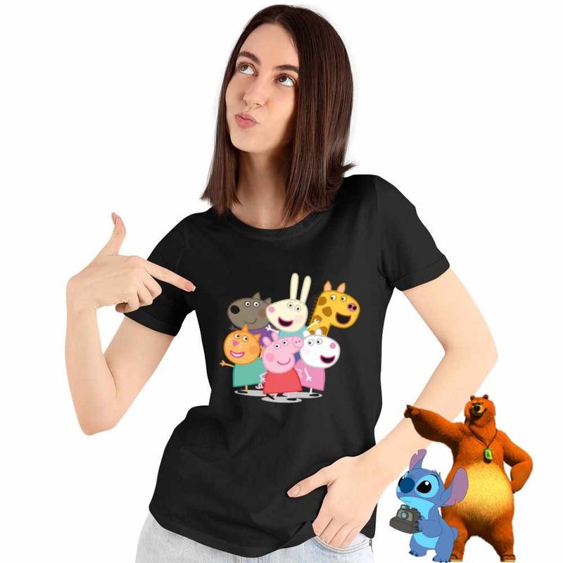 Fashion, accesorii si bijuterii - Femei - Imbracaminte femei - Tricouri si topuri femei - Tricou Femei Purcelusa Peppa Pig Prieteni Pepa, negru, marime L - Infinity.ro