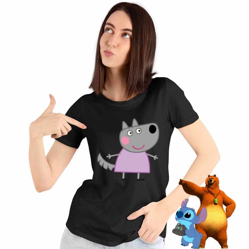 Fashion, accesorii si bijuterii - Femei - Imbracaminte femei - Tricouri si topuri femei - Tricou Femei Lupoaica Wendy Purcelusa Peppa Pig, negru, marime 3XL - Infinity.ro