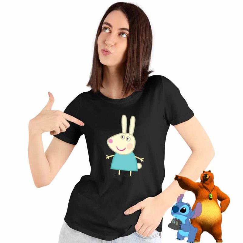 Fashion, accesorii si bijuterii - Femei - Imbracaminte femei - Tricouri si topuri femei - Tricou Femei Iepurasul Rebecca Purcelusa Peppa Pig, negru, marime XL - Infinity.ro