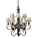 Casa si Gradina - Corpuri si surse de iluminat - Lustre si pendule - Candelabru Monarch KL2687, 12xE14, maro antic + bej, metal + textil, stil clasic, Klausen - Infinity.ro