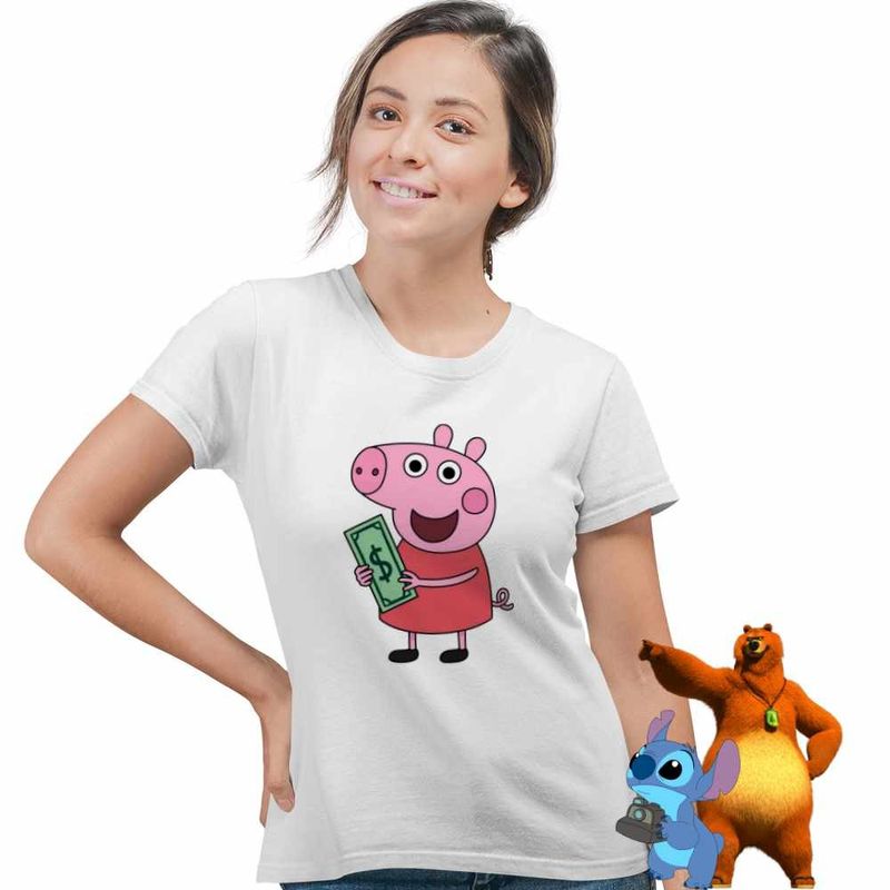 Fashion, accesorii si bijuterii - Femei - Imbracaminte femei - Tricouri si topuri femei - Tricou Femei Purcelusa Peppa Pig Bani Dolari, alb, marime XL - Infinity.ro