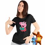 Fashion, accesorii si bijuterii - Femei - Imbracaminte femei - Tricouri si topuri femei - Tricou Femei Purcelusa Peppa Pig Citeste Carte, negru, marime M - Infinity.ro