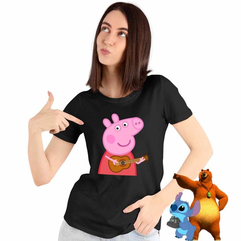 Fashion, accesorii si bijuterii - Femei - Imbracaminte femei - Tricouri si topuri femei - Tricou Femei Peppa Canta la Chitara, negru, marime 2XL - Infinity.ro