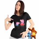 Fashion, accesorii si bijuterii - Femei - Imbracaminte femei - Tricouri si topuri femei - Tricou Femei Purcelusa Peppa si George Pepa, negru, marime S - Infinity.ro