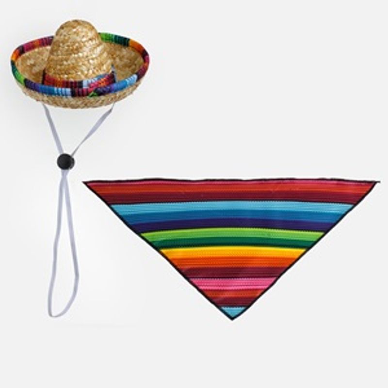 Petshop - Articole imbracaminte - Haine animale - Set Deghizare Caine cu Esarfa si Palarie Mexicana, Multicolor - Infinity.ro