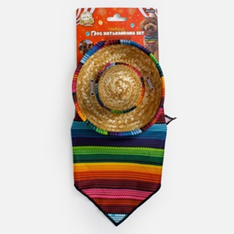 Petshop - Articole imbracaminte - Haine animale - Set Deghizare Caine cu Esarfa si Palarie Mexicana, Multicolor - Infinity.ro
