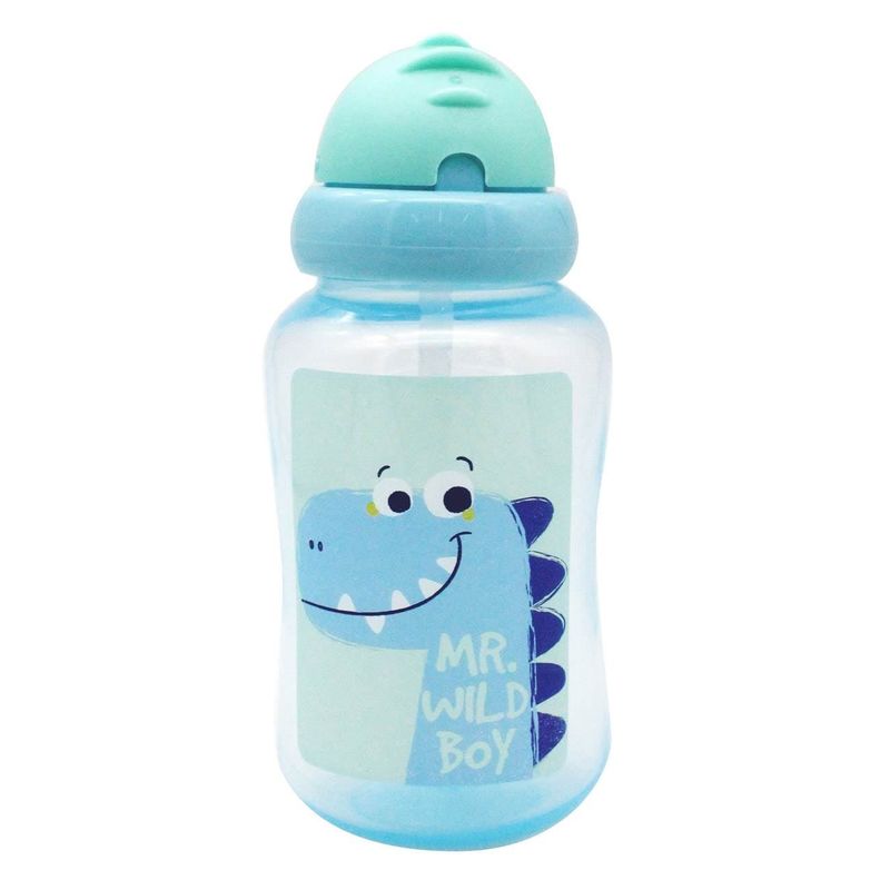 Casa si Gradina - Bucatarie si vesela - Cani si pahare - Cani si cesti - Cana cu pai din plastic, 340 ml, albastra cu model dinozaur - Infinity.ro
