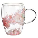 Casa si Gradina - Bucatarie si vesela - Cani si pahare - Cani si cesti - Cana din Sticla cu Perete Dublu si Flori Roz, 350ml - Infinity.ro
