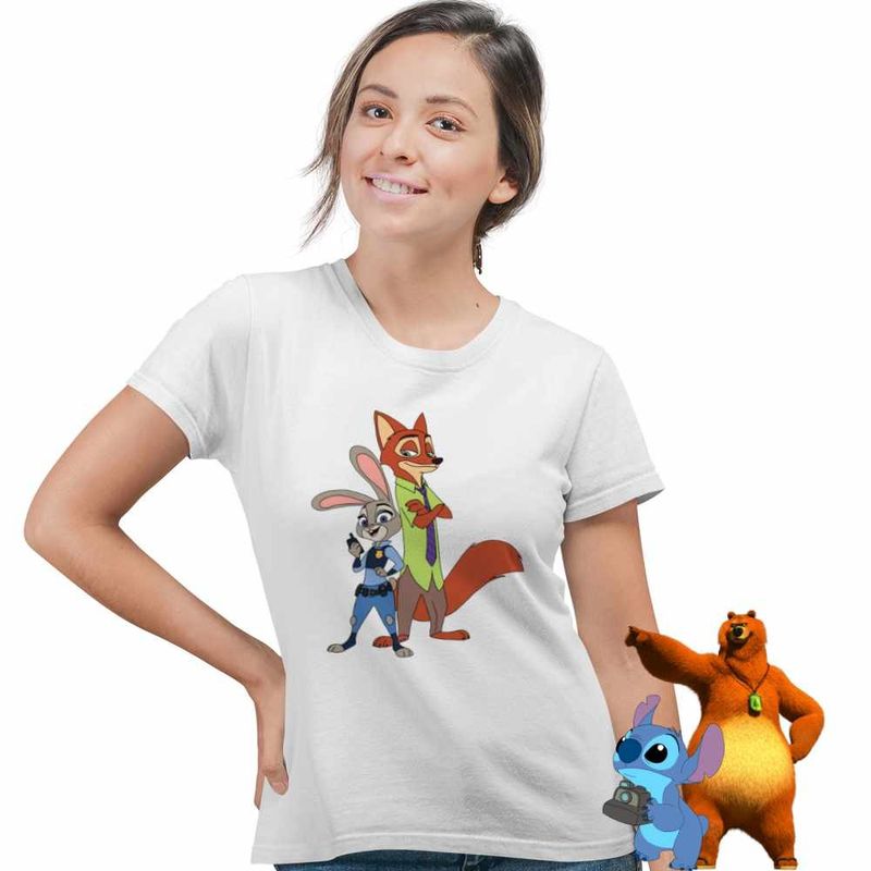 Fashion, accesorii si bijuterii - Femei - Imbracaminte femei - Tricouri si topuri femei - Tricou Femei Zootopia Nick Judy Parteneri, alb, marime S - Infinity.ro
