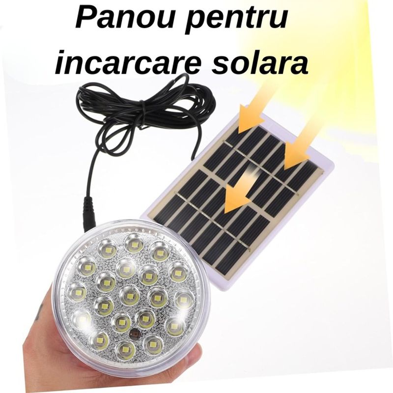 Auto si Moto - Electrice auto - Iluminare si semnalizare - Becuri auto - Bec cu 20 LEDuri cu Acumulator si Incarcare Solara, Solutia Ideala pentru Iluminare Autonoma, Culoare Alb, Lumina Rece - Infinity.ro