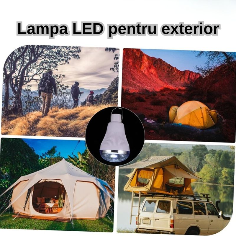 Auto si Moto - Electrice auto - Iluminare si semnalizare - Becuri auto - Bec cu 20 LEDuri cu Acumulator si Incarcare Solara, Solutia Ideala pentru Iluminare Autonoma, Culoare Alb, Lumina Rece - Infinity.ro