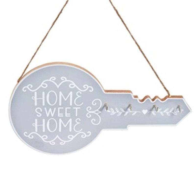Casa si Gradina - Decoratiuni - Obiecte decorative - Accesorii decorative - Suport chei din lemn cu 4 carlige, 30x17cm, gri, forma de cheie - Infinity.ro