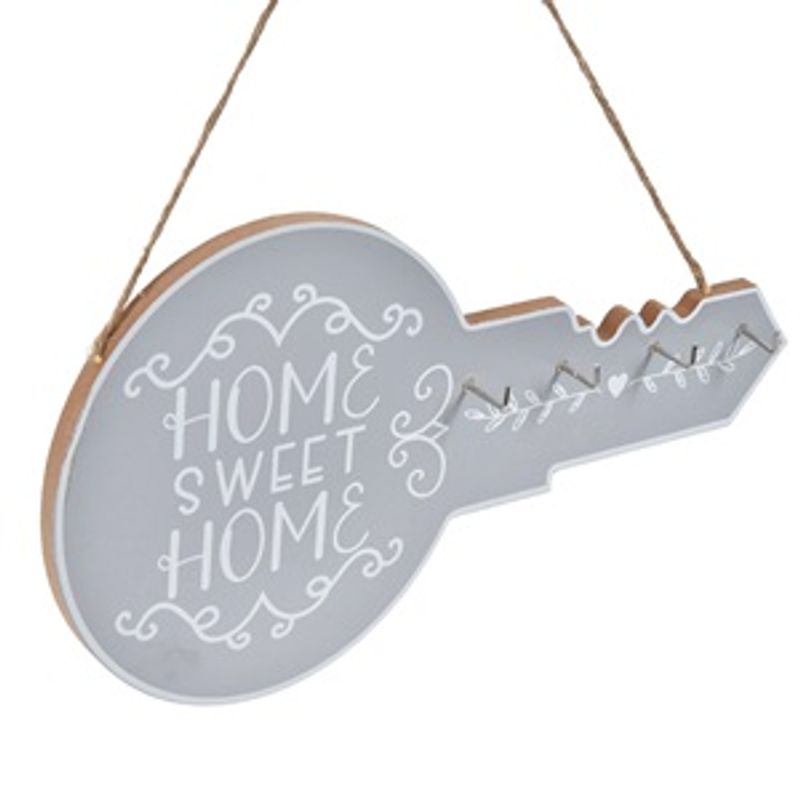 Casa si Gradina - Decoratiuni - Obiecte decorative - Accesorii decorative - Suport chei din lemn cu 4 carlige, 30x17cm, gri, forma de cheie - Infinity.ro