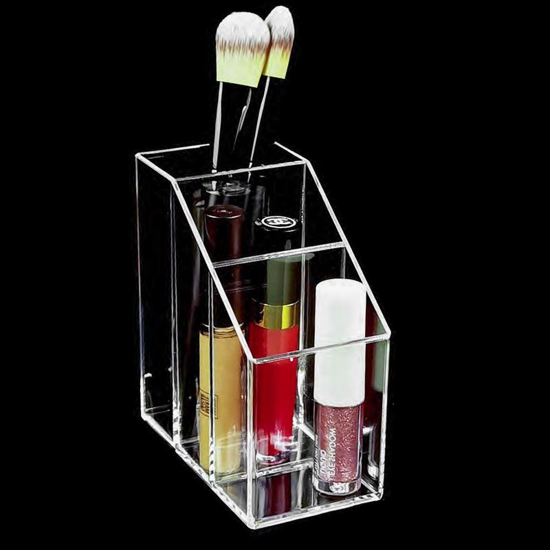 Ingrijire personala si Cosmetice - Machiaj - Accesorii machiaj - Suport Pensule Acrilic 3 Compartimente Transparent Dimensiune 6x11x12cm - Infinity.ro