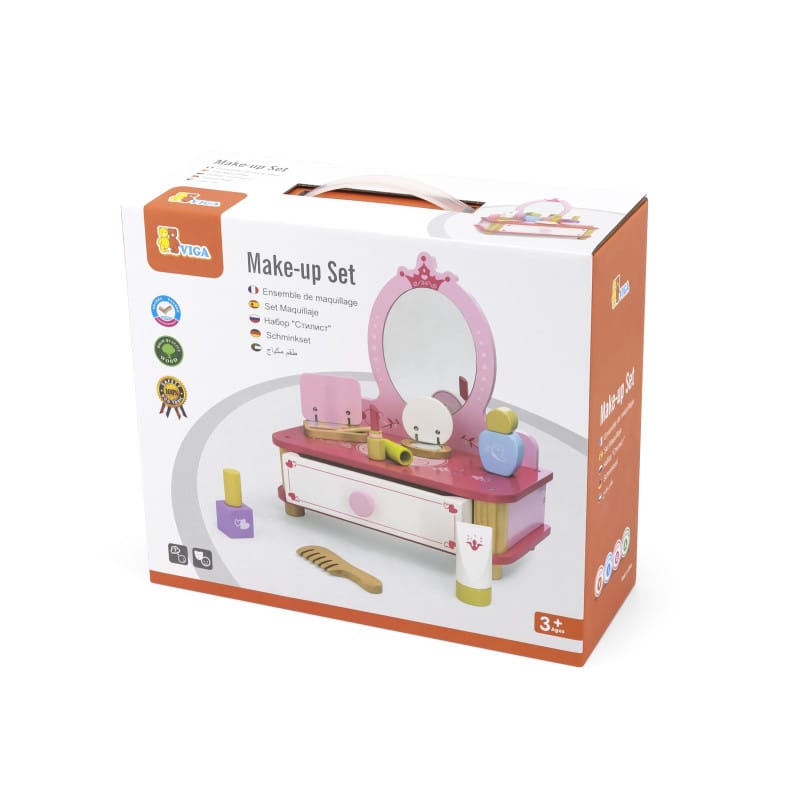 Jucarii, Copii si Bebe - Jucarii si jocuri - Jucarii de rol - Frumusete, bijuterii si accesorii fetite - Masuta de toaleta set de machiaj Viga, lemn, roz - Infinity.ro