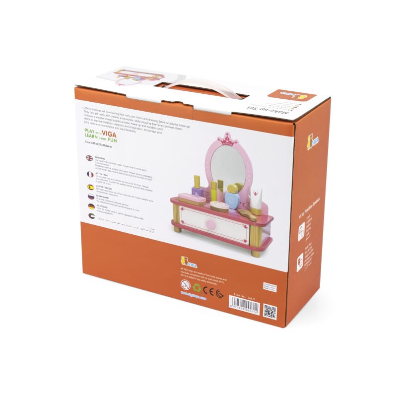 Jucarii, Copii si Bebe - Jucarii si jocuri - Jucarii de rol - Frumusete, bijuterii si accesorii fetite - Masuta de toaleta set de machiaj Viga, lemn, roz - Infinity.ro