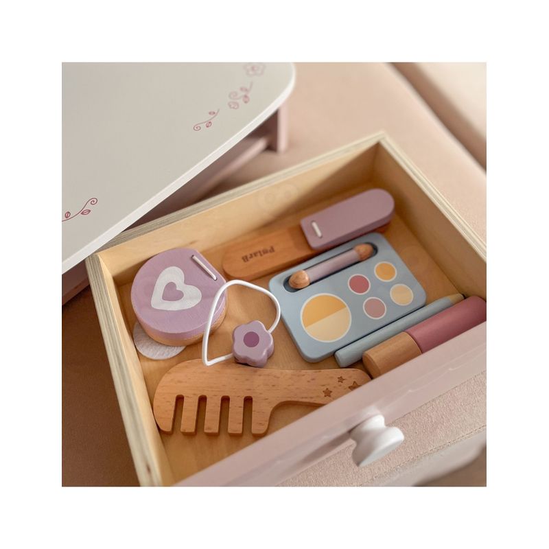 Jucarii, Copii si Bebe - Jucarii si jocuri - Jucarii de rol - Frumusete, bijuterii si accesorii fetite - Masuta de toaleta copii Viga, Little Princess, lemn, oglinda, accesorii, roz KID442711 - Infinity.ro