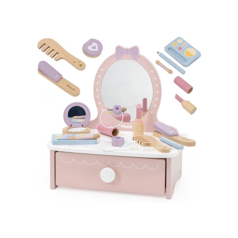 Jucarii, Copii si Bebe - Jucarii si jocuri - Jucarii de rol - Frumusete, bijuterii si accesorii fetite - Masuta de toaleta copii Viga, Little Princess, lemn, oglinda, accesorii, roz KID442711 - Infinity.ro