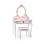 Jucarii, Copii si Bebe - Jucarii si jocuri - Jucarii de rol - Frumusete, bijuterii si accesorii fetite - Masuta de toaleta Viga, lemn, 8 accesorii, roz KID447822 - Infinity.ro