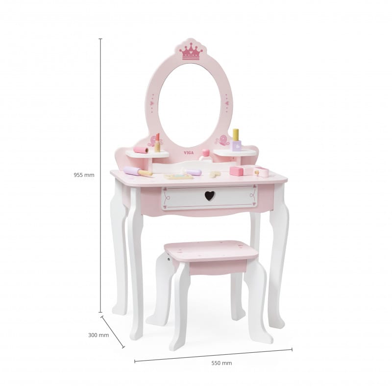 Jucarii, Copii si Bebe - Jucarii si jocuri - Jucarii de rol - Frumusete, bijuterii si accesorii fetite - Masuta de toaleta Viga, lemn, 8 accesorii, roz KID447822 - Infinity.ro