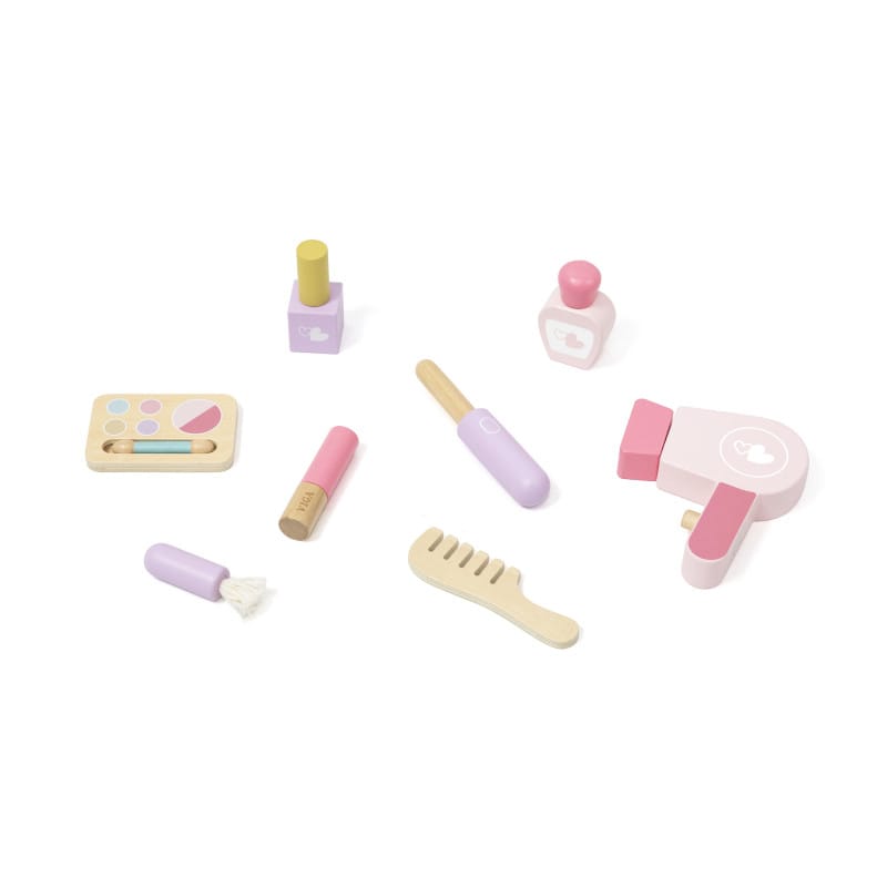 Jucarii, Copii si Bebe - Jucarii si jocuri - Jucarii de rol - Frumusete, bijuterii si accesorii fetite - Masuta de toaleta Viga, lemn, 8 accesorii, roz KID447822 - Infinity.ro