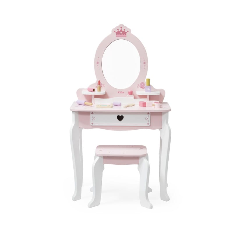 Jucarii, Copii si Bebe - Jucarii si jocuri - Jucarii de rol - Frumusete, bijuterii si accesorii fetite - Masuta de toaleta Viga, lemn, 8 accesorii, roz KID447822 - Infinity.ro