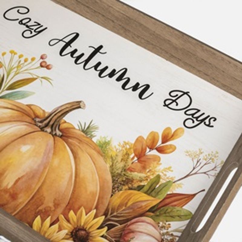 Casa si Gradina - Bucatarie si vesela - Ustensile bucatarie - Tavi servire - Tava Decorativa din Lemn cu Dovleci 45x34cm - Infinity.ro