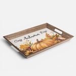 Casa si Gradina - Bucatarie si vesela - Ustensile bucatarie - Tavi servire - Tava Decorativa din Lemn cu Dovleci 45x34cm - Infinity.ro
