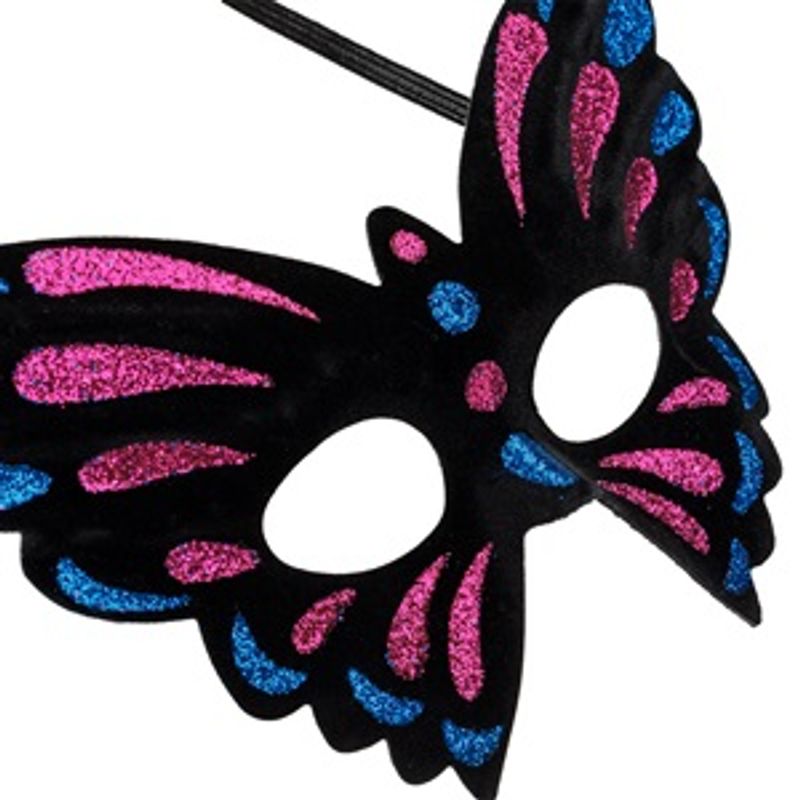Casa si Gradina - Decoratiuni - Decoratiuni petrecere - Masti si costume carnaval - Masca deghizare fluture, neagra cu sclipici albastru si fucsia, textil, pentru adulti - Infinity.ro