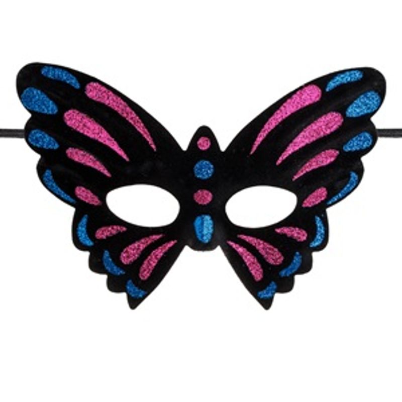 Casa si Gradina - Decoratiuni - Decoratiuni petrecere - Masti si costume carnaval - Masca deghizare fluture, neagra cu sclipici albastru si fucsia, textil, pentru adulti - Infinity.ro