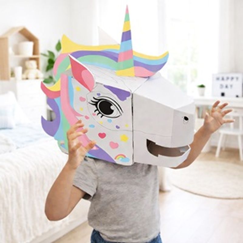Jucarii, Copii si Bebe - Jucarii si jocuri - Jucarii & jocuri educative - Seturi de artizanat - Set Creativ Masca 3D Unicorn din Hartie, Include 4 Markere, Alb, DIY pentru Copii 3+ - Infinity.ro
