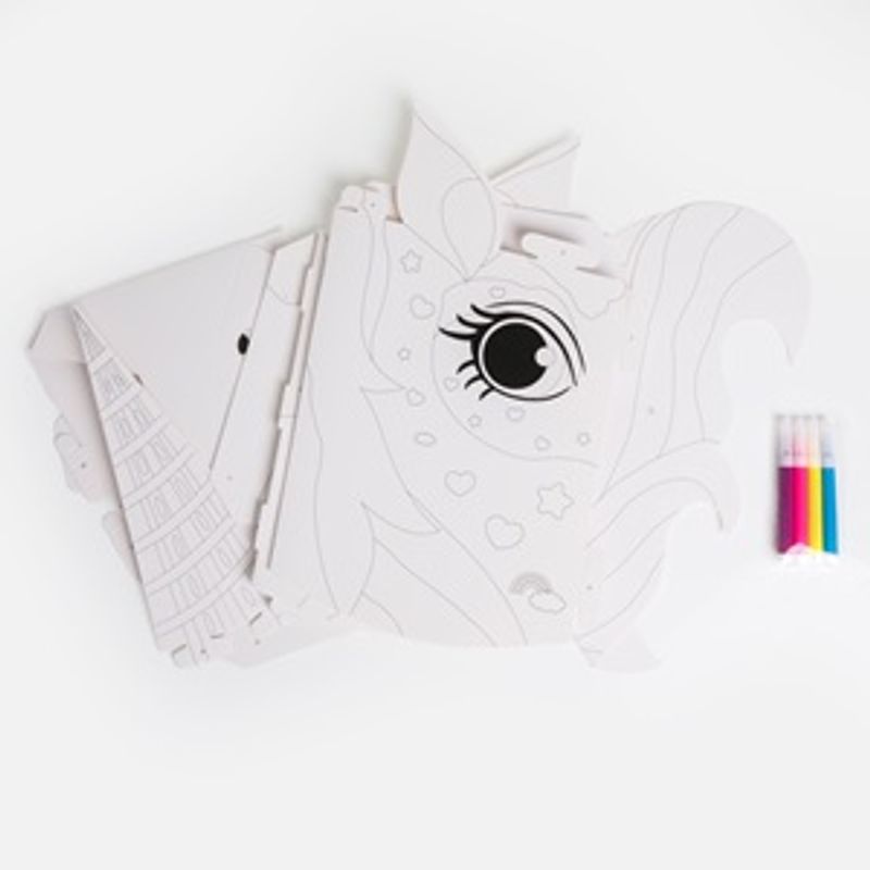 Jucarii, Copii si Bebe - Jucarii si jocuri - Jucarii & jocuri educative - Seturi de artizanat - Set Creativ Masca 3D Unicorn din Hartie, Include 4 Markere, Alb, DIY pentru Copii 3+ - Infinity.ro