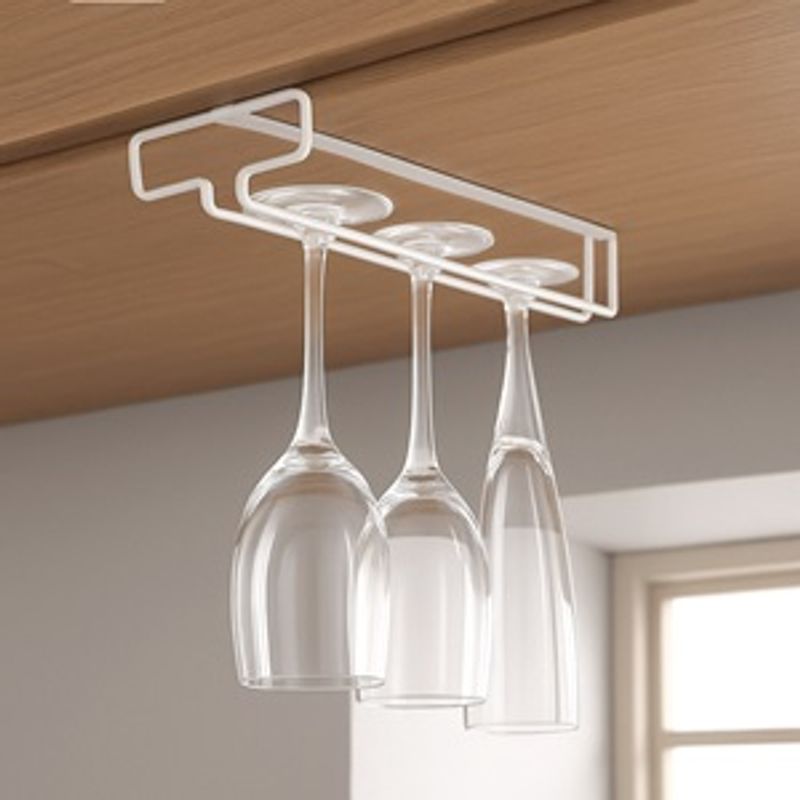 Casa si Gradina - Bucatarie si vesela - Organizare si depozitare bucatarie - Suporturi tacamuri si vase - Suport Metalic pentru Pahare de Vin, 26cm, Alb - Infinity.ro