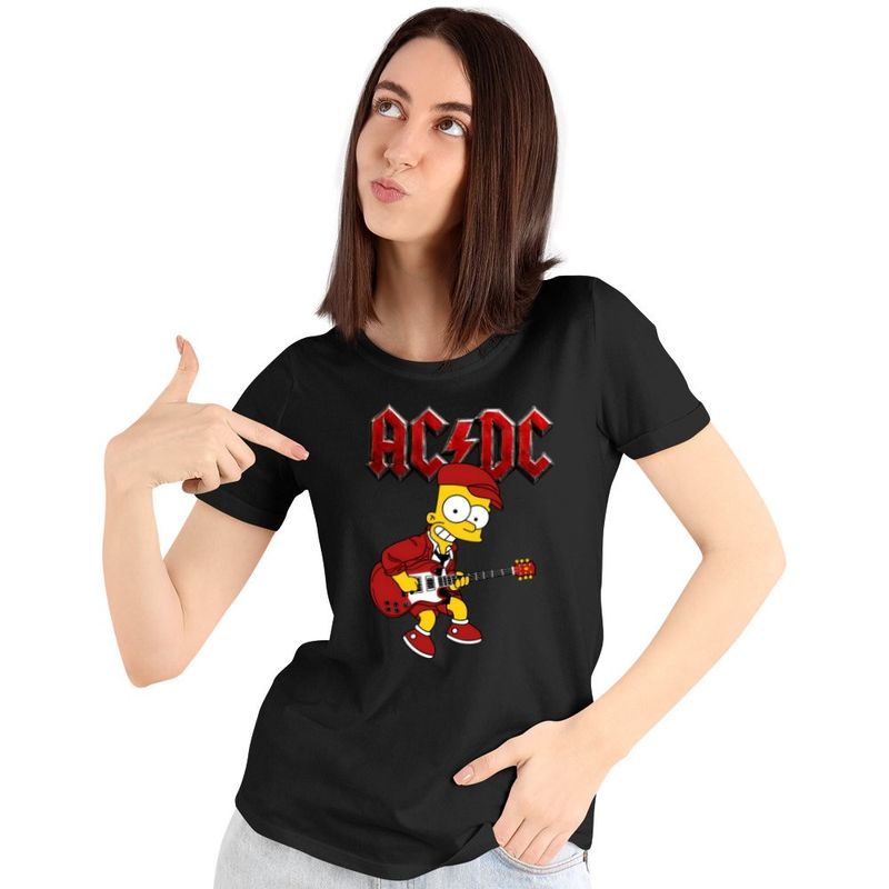 Fashion, accesorii si bijuterii - Femei - Imbracaminte femei - Tricouri si topuri femei - Tricou Femei ACDC The Simpsons Bart AC/DC Merch, negru, marime S - Infinity.ro