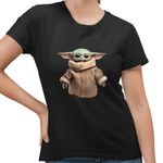 Fashion, accesorii si bijuterii - Femei - Imbracaminte femei - Tricouri si topuri femei - Tricou Femei Baby Yoda Grogu Mandalorian Star Wars, negru, marime S - Infinity.ro