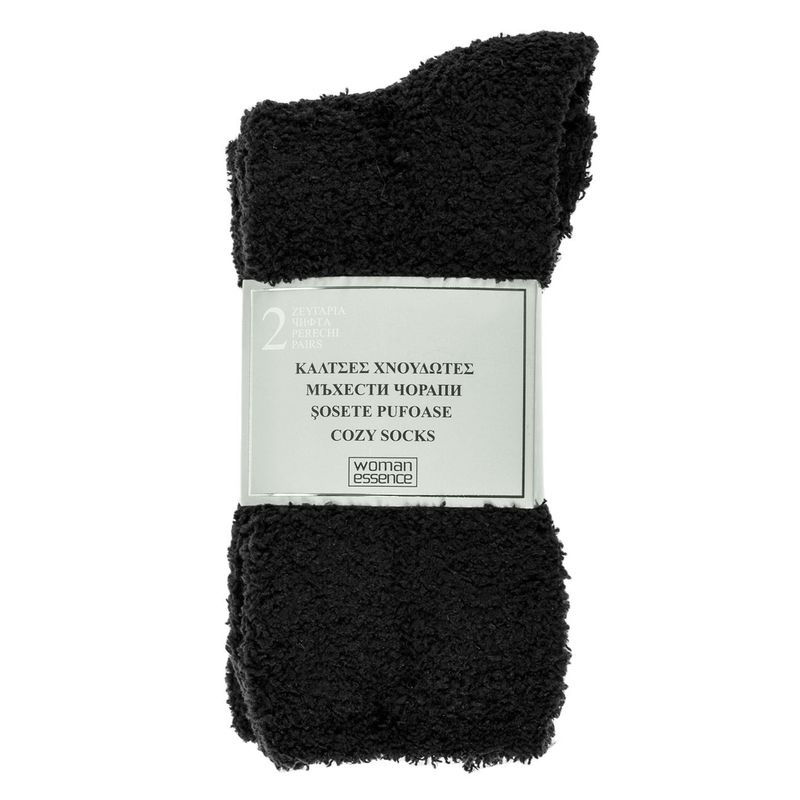 Fashion, accesorii si bijuterii - Femei - Lenjerie si pijamale femei - Sosete si ciorapi femei - Sosete Pufoase Negre pentru Femei - Set de 2 Perechi - Infinity.ro