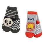 Fashion, accesorii si bijuterii - Copii - Lenjerie si pijamale copii - Sosete si dresuri copii - Sosete Bebe Anti-alunecare cu Imprimeu Leu si Panda, 2 Perechi, Gri si Maro - Infinity.ro