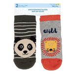 Fashion, accesorii si bijuterii - Copii - Lenjerie si pijamale copii - Sosete si dresuri copii - Sosete Bebe Anti-alunecare cu Imprimeu Leu si Panda, 2 Perechi, Gri si Maro - Infinity.ro