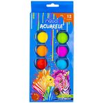 Carti si Birotica - Rechizite - Pictura si desen - Acuarele si culori - Set Acuarele Pastile NEBO, 12 Culori Stralucitoare (20.3 mm), Pensula Inclusa, Caseta Plastic cu Paleta de Amestec - Infinity.ro