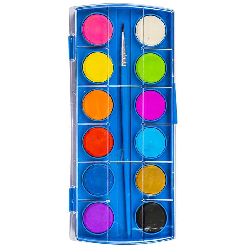 Carti si Birotica - Rechizite - Pictura si desen - Acuarele si culori - Set Acuarele Pastile NEBO, 12 Culori Stralucitoare (20.3 mm), Pensula Inclusa, Caseta Plastic cu Paleta de Amestec - Infinity.ro