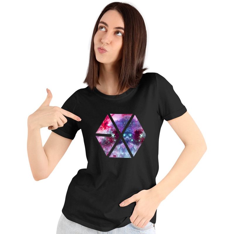 Fashion, accesorii si bijuterii - Femei - Imbracaminte femei - Tricouri si topuri femei - Tricou Femei EXO Kpop Cosmos Vibe Merch, negru, marime S - Infinity.ro