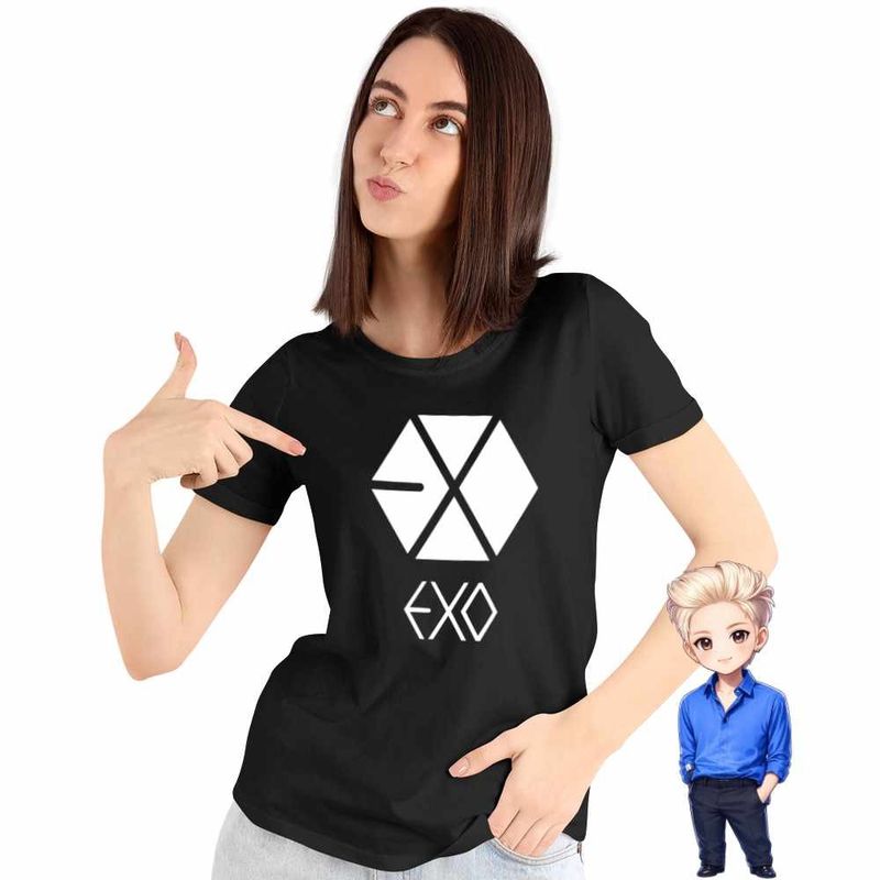 Fashion, accesorii si bijuterii - Femei - Imbracaminte femei - Tricouri si topuri femei - Tricou Femei EXO Kpop Merch, negru, marime S - Infinity.ro
