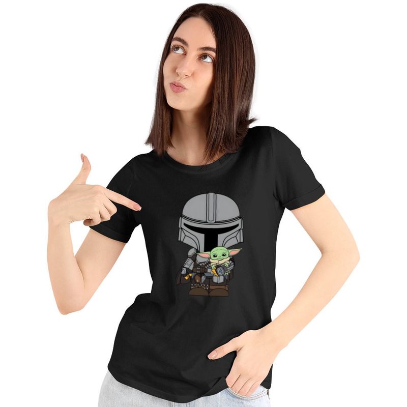 Fashion, accesorii si bijuterii - Femei - Imbracaminte femei - Tricouri si topuri femei - Tricou Femei Mandalorian Grogu Baby Yoda Star Wars, negru, marime S - Infinity.ro