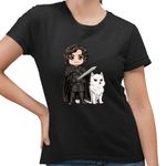 Fashion, accesorii si bijuterii - Femei - Imbracaminte femei - Tricouri si topuri femei - Tricou Femei Game of Thrones Jon Snow Ghost Wolf, negru, marime S - Infinity.ro